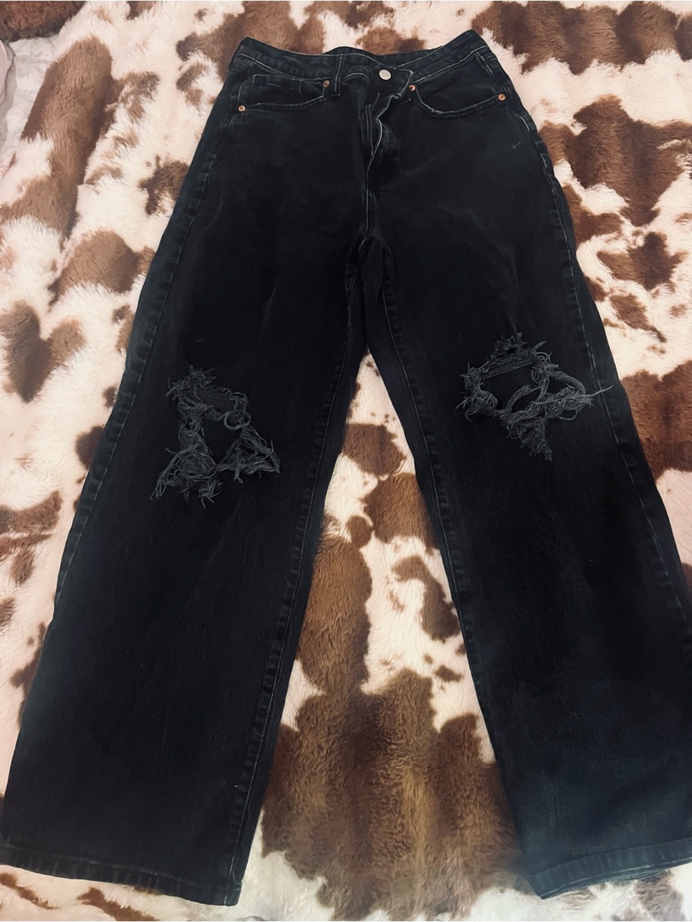 wild fable Black High-Rise Distressed Wide-Leg Jeans